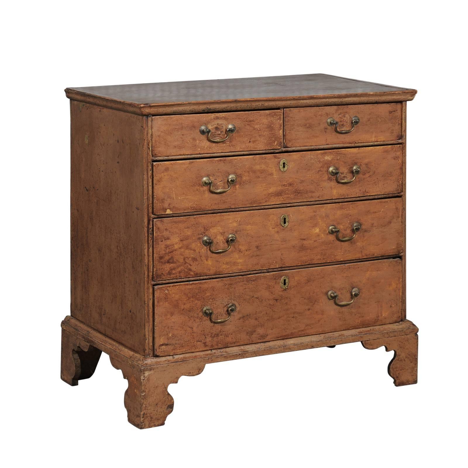 English 1800s George III Period Four-Drawer Painted Chest with Bracket Feet