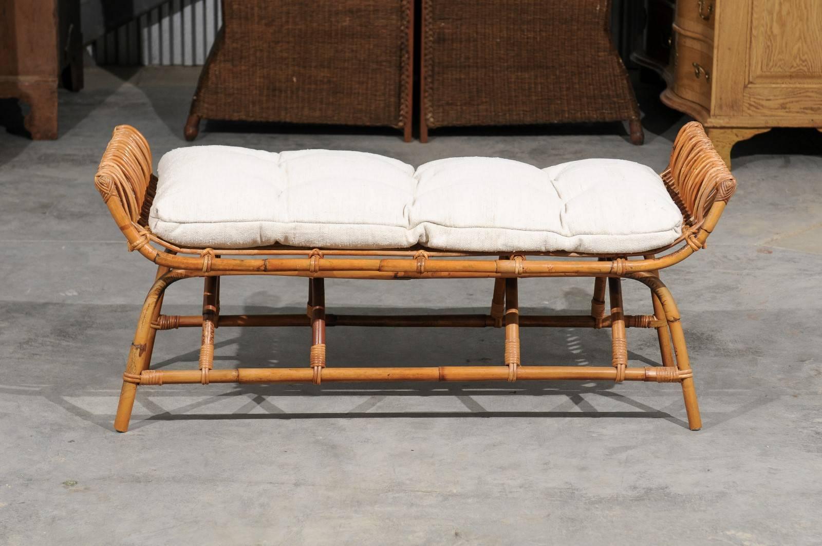 rattan bench with cushion