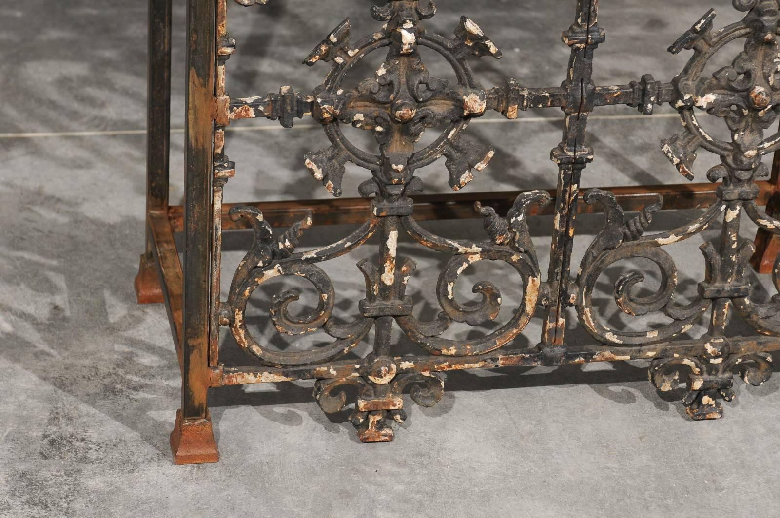 French Wrought Iron Console Table with Black Stone Top from the Mid-20th Century 2