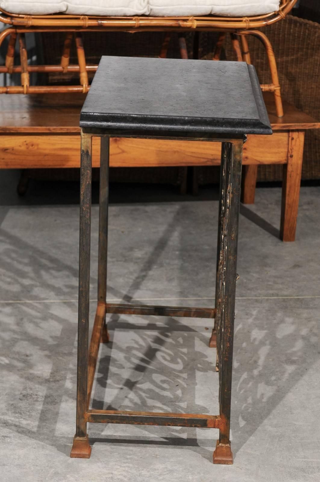 French Wrought Iron Console Table with Black Stone Top from the Mid-20th Century 5