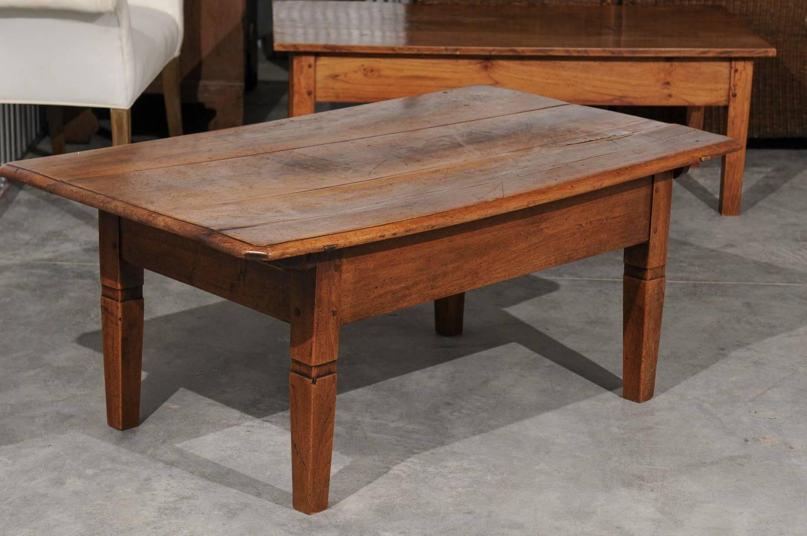 French Walnut Coffee Table with Single Drawer and Tapered Legs from the 1870s 2