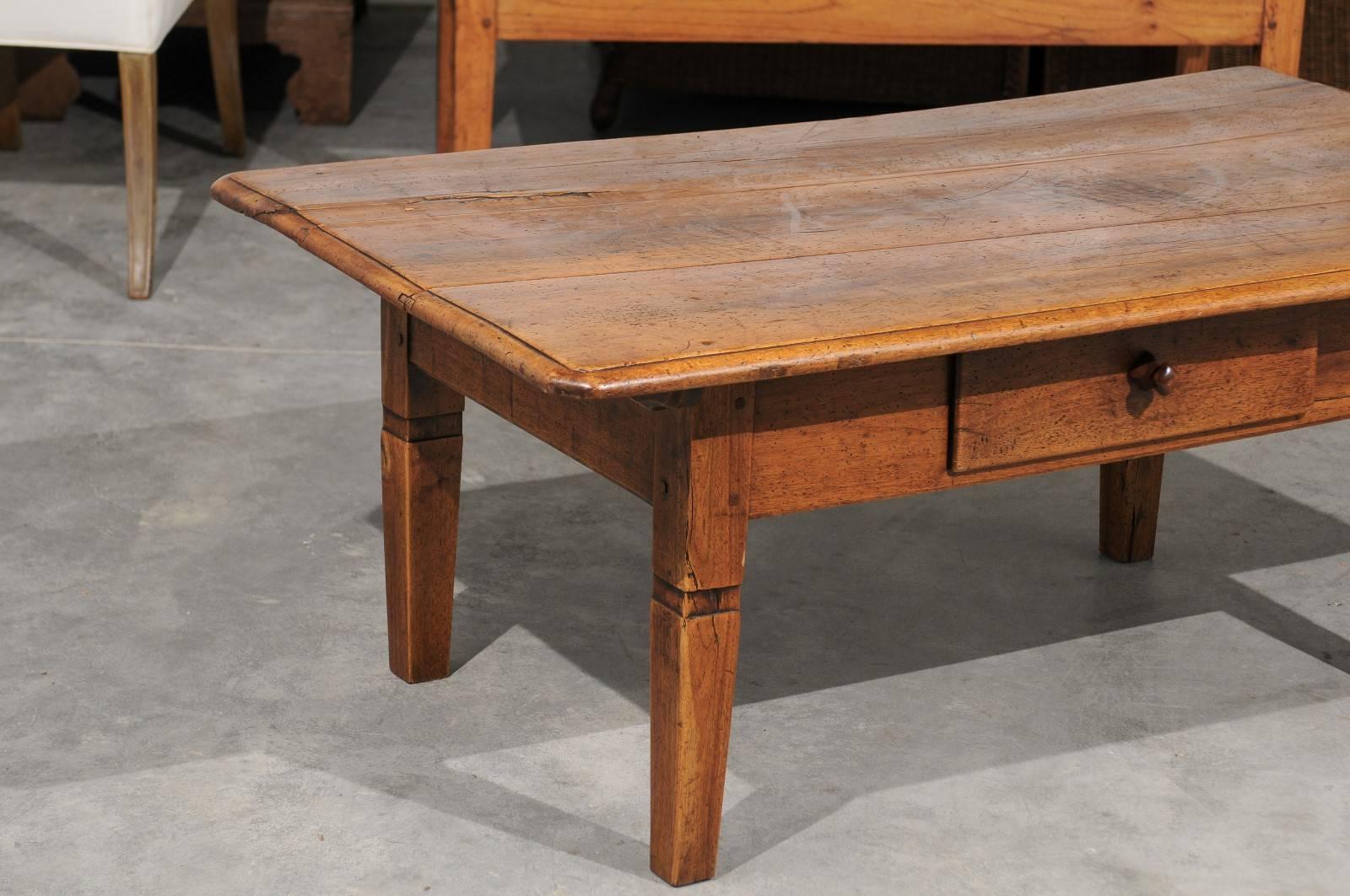 French Walnut Coffee Table with Single Drawer and Tapered Legs from the 1870s 3