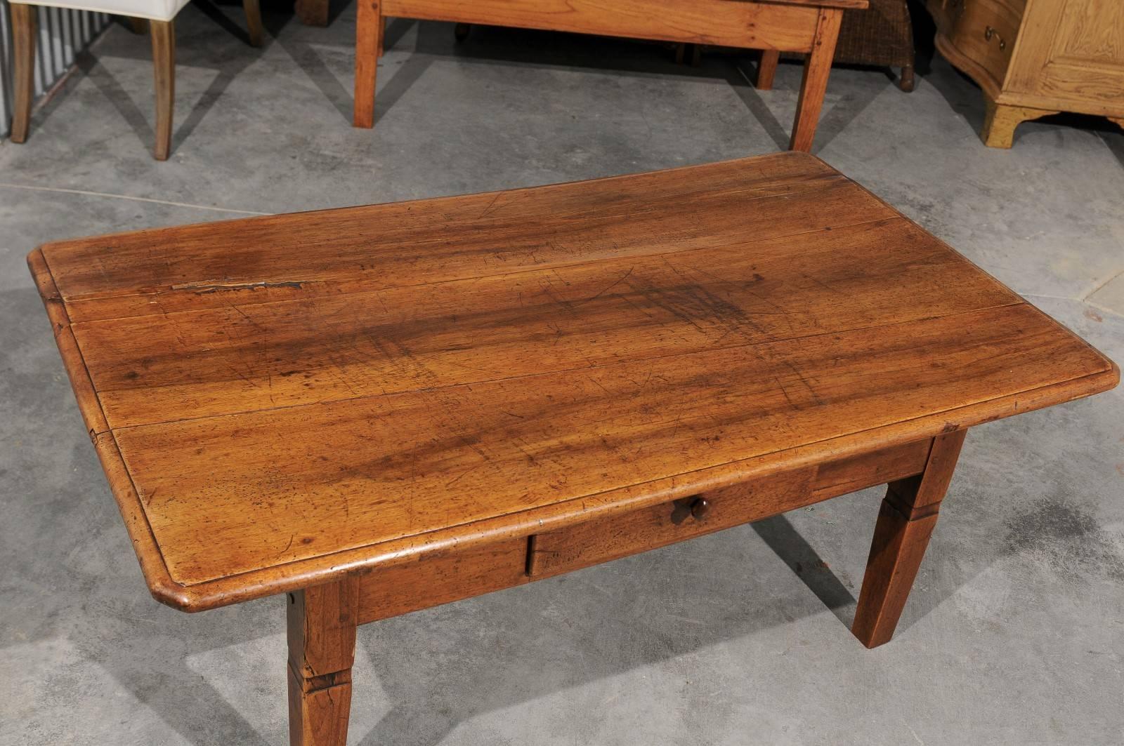 French Walnut Coffee Table with Single Drawer and Tapered Legs from the 1870s 4