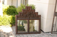 French Tramp Art Mirror with Stepped Pyramidal Crest and Star Motifs, circa 1900