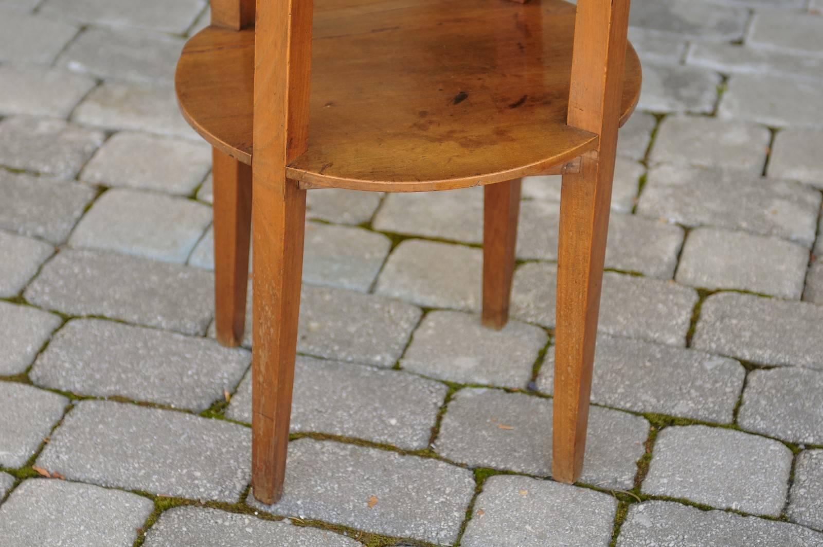 Wood French Circular Side Table with Single Drawer and Lower Shelf from the 1840s