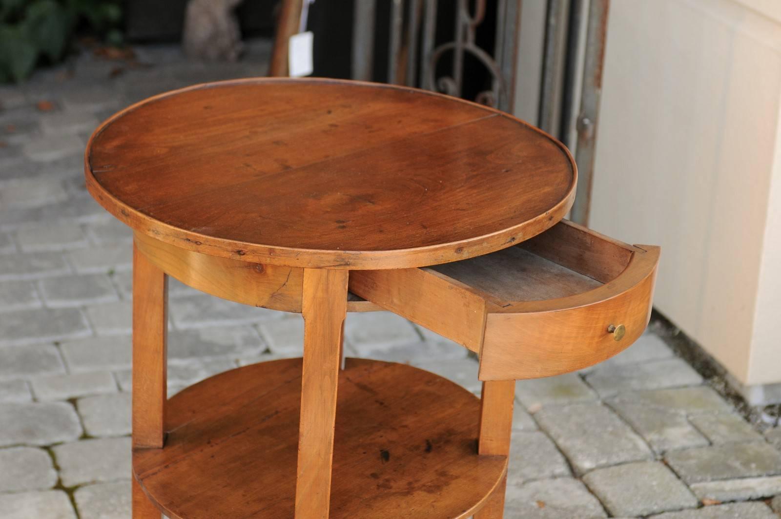 French Circular Side Table with Single Drawer and Lower Shelf from the 1840s 1
