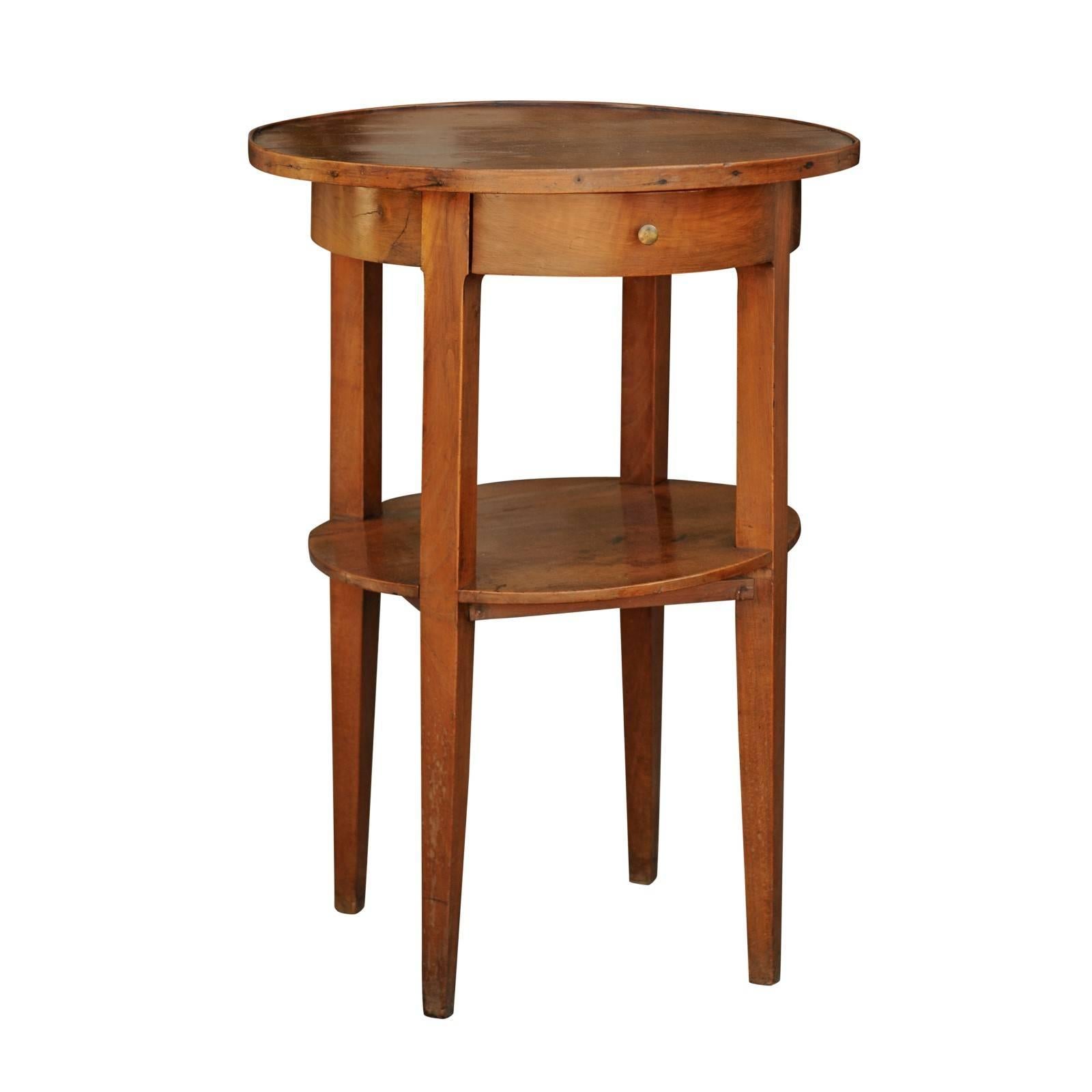 French Circular Side Table with Single Drawer and Lower Shelf from the 1840s
