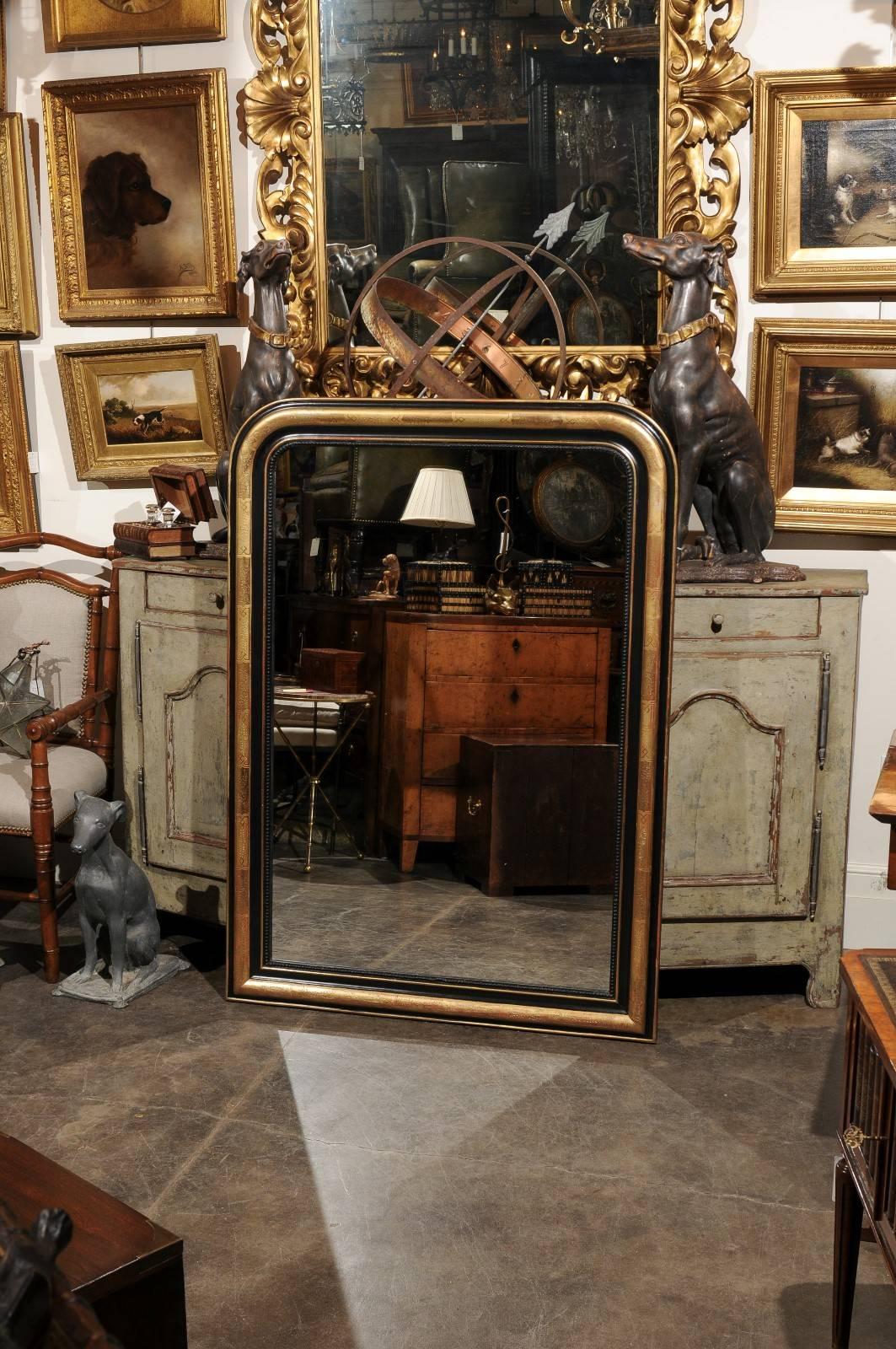 Louis Philippe French Louis-Philippe Style Gilt and Ebonized Wood Mirror from the 1900s