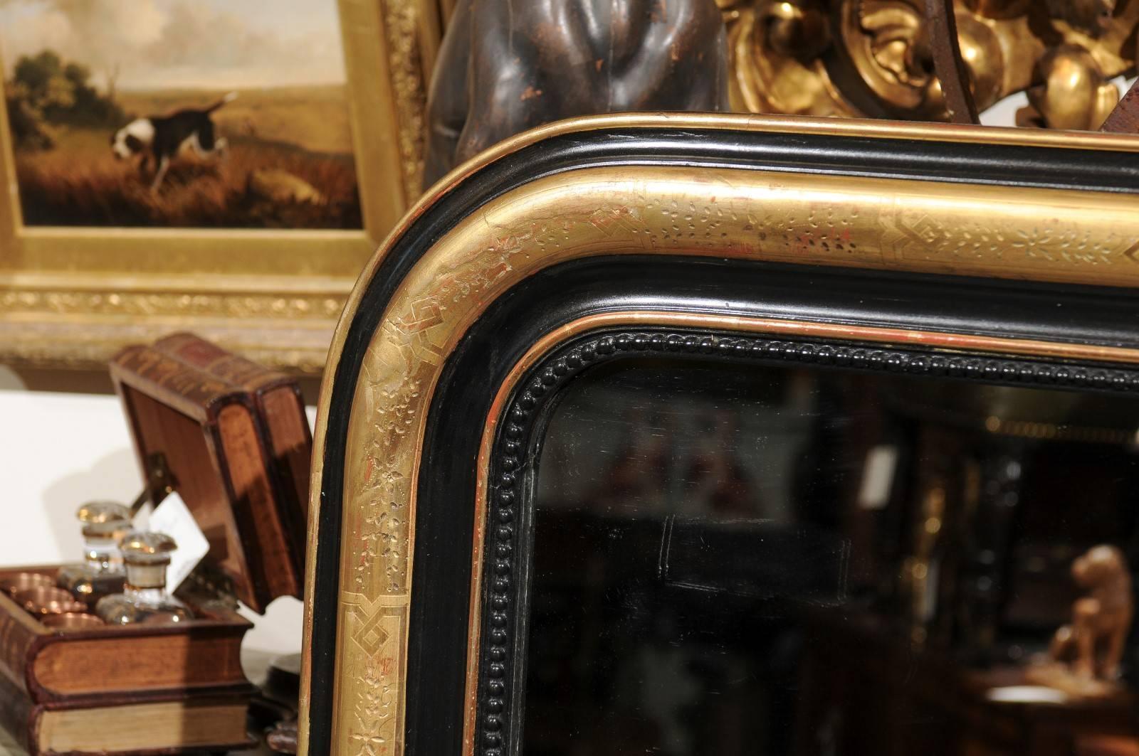French Louis-Philippe Style Gilt and Ebonized Wood Mirror from the 1900s 2