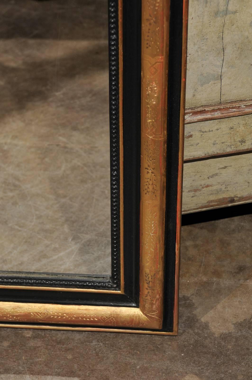 French Louis-Philippe Style Gilt and Ebonized Wood Mirror from the 1900s 3