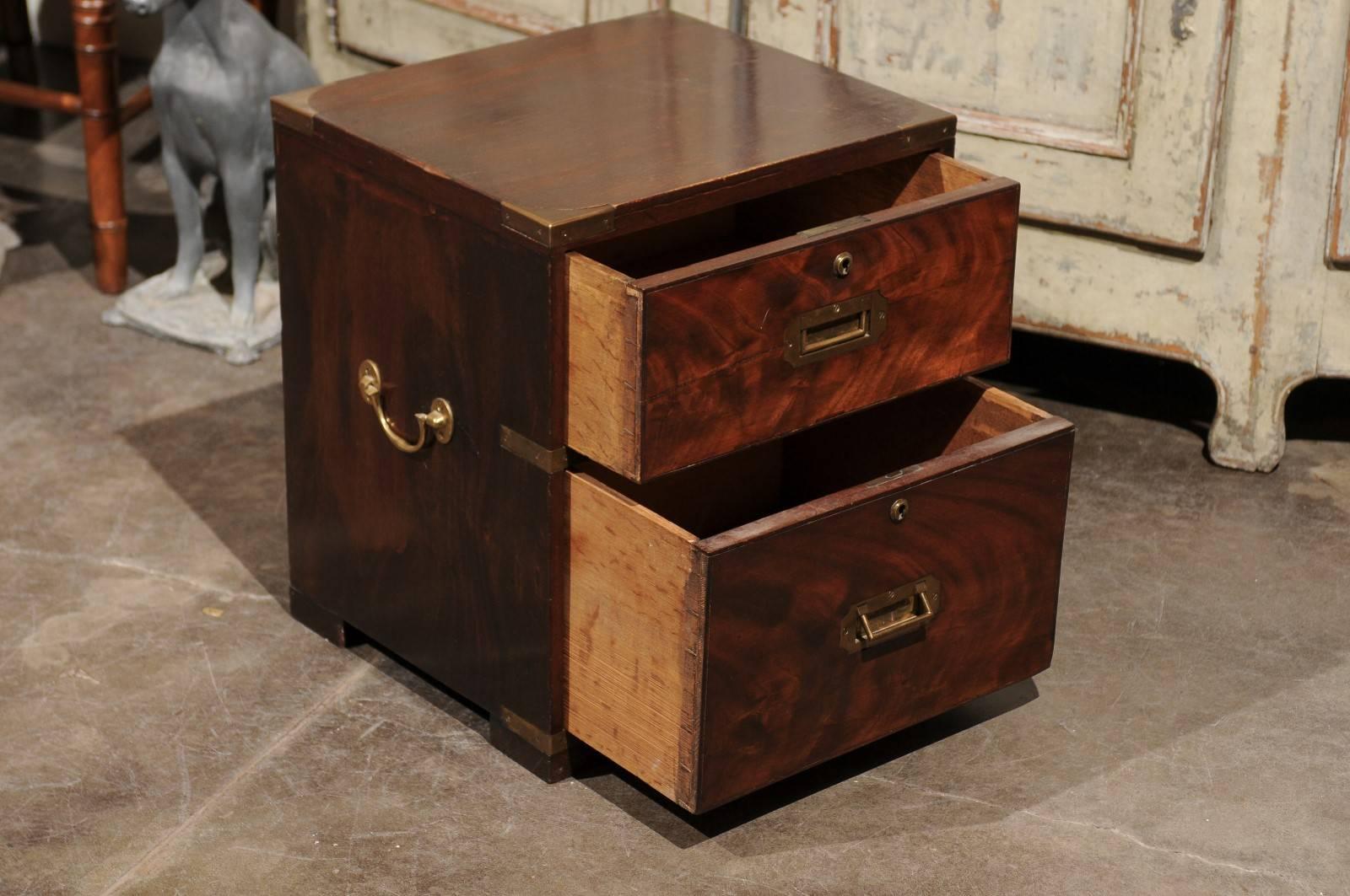 English Campaign Flaming Mahogany Box with Brass Fittings from the 1870s In Good Condition In Atlanta, GA