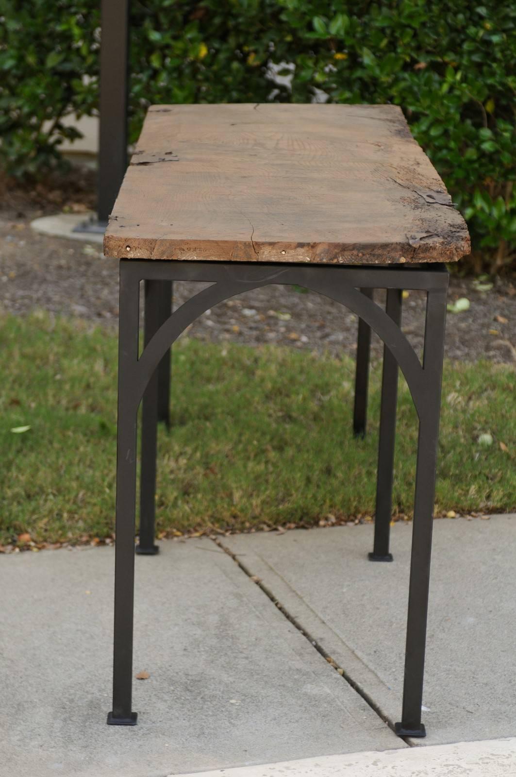 Console Table Made of an 18th Century Spanish Chestnut Board on Custom Iron Base 4