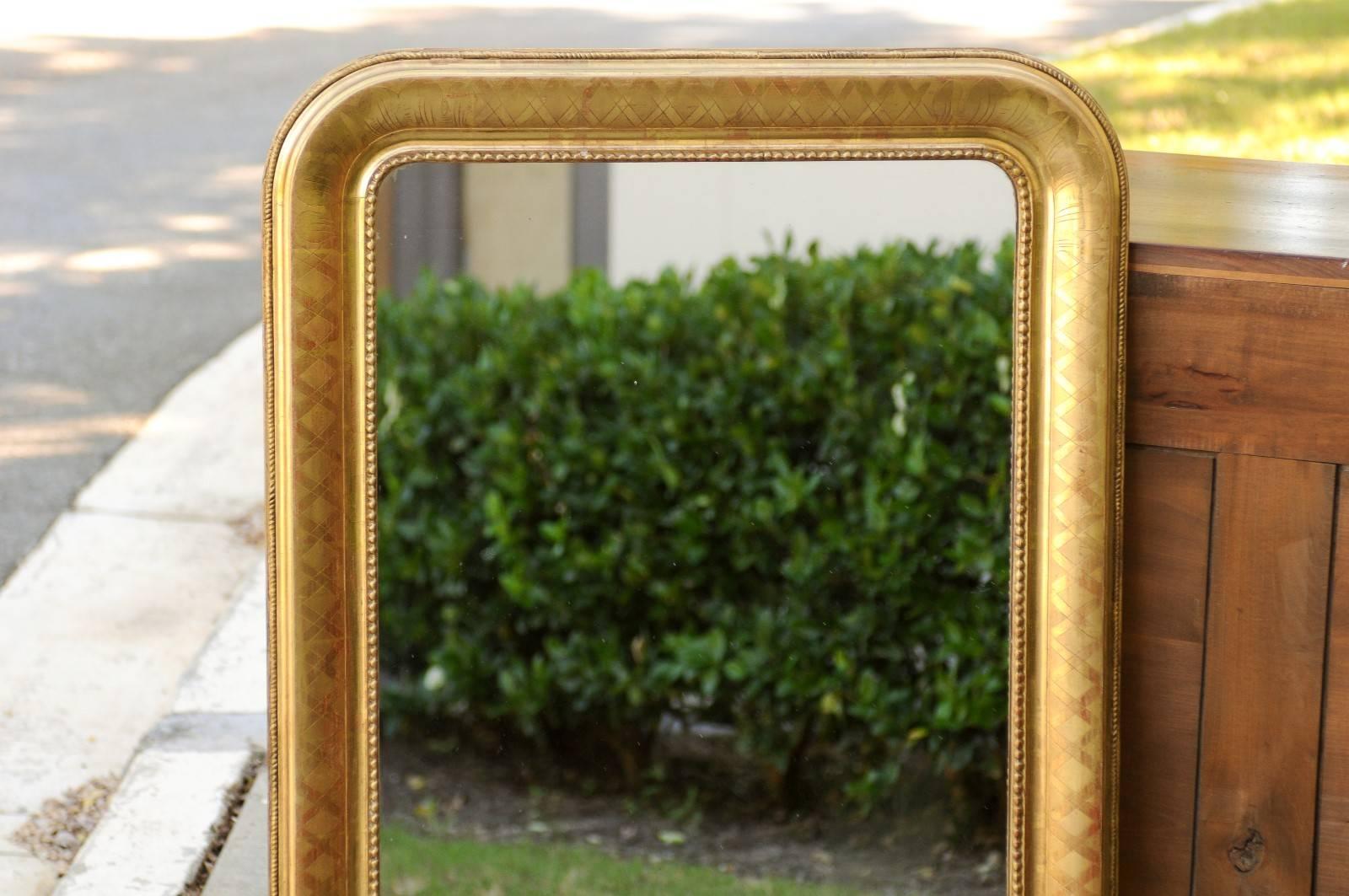 French Giltwood Louis-Philippe Style Mirror with X-Shaped Motifs, circa 1890 In Good Condition In Atlanta, GA