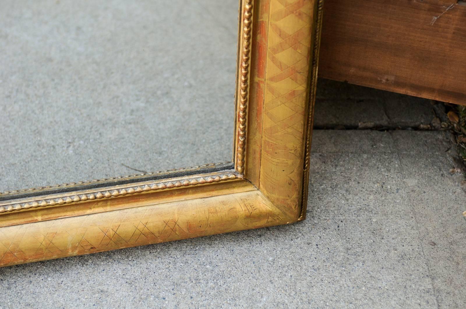 French Giltwood Louis-Philippe Style Mirror with X-Shaped Motifs, circa 1890 2