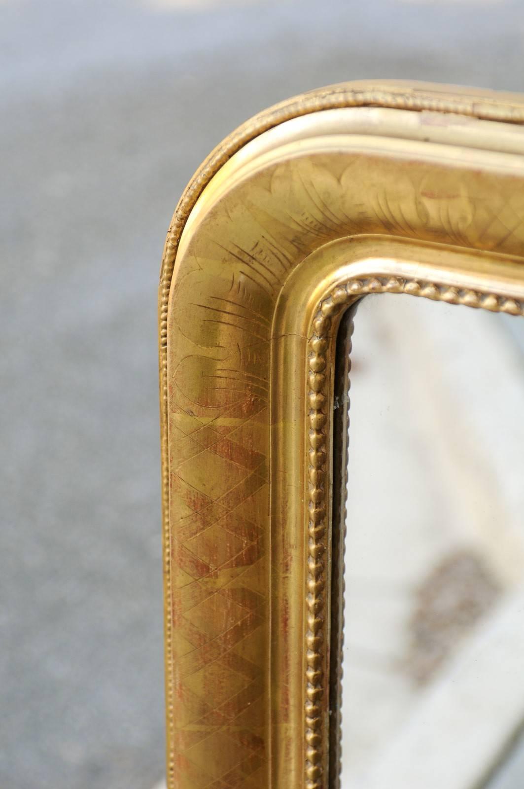 French Giltwood Louis-Philippe Style Mirror with X-Shaped Motifs, circa 1890 3