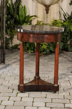 French 1870s Empire Style Side Table with Black Marble-Top and Column Legs