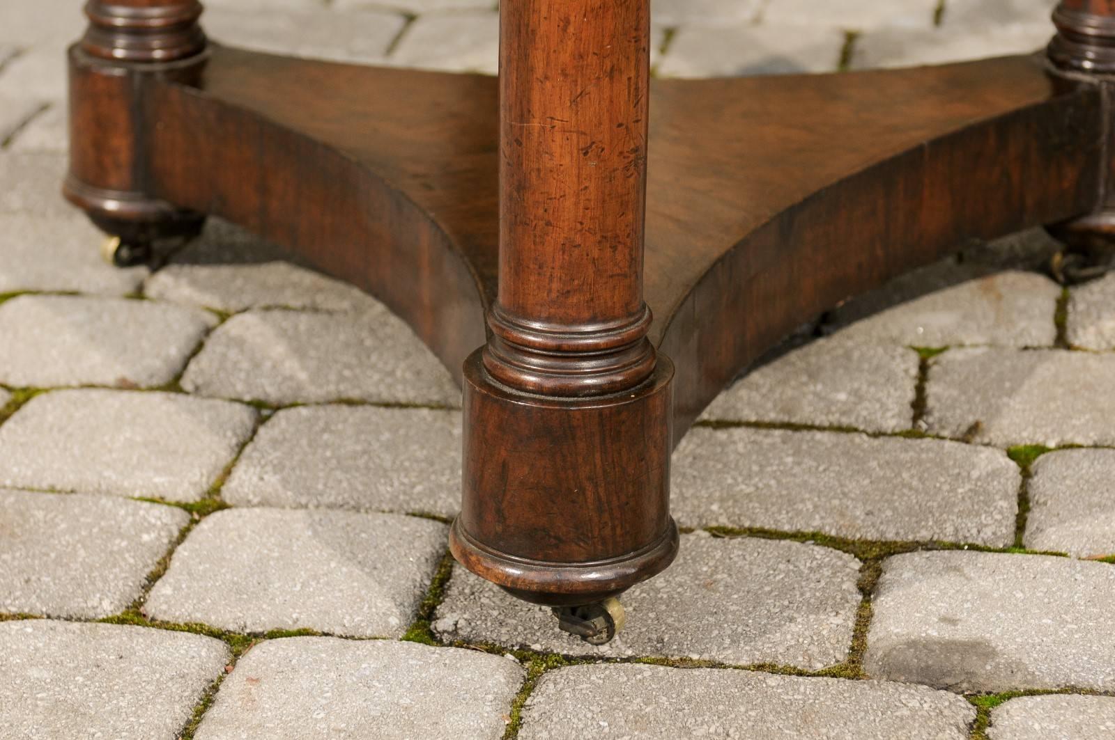French 1870s Empire Style Walnut Round Center Table with Column-Shaped Legs 3