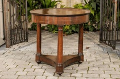 French 1870s Empire Style Walnut Round Center Table with Column-Shaped Legs