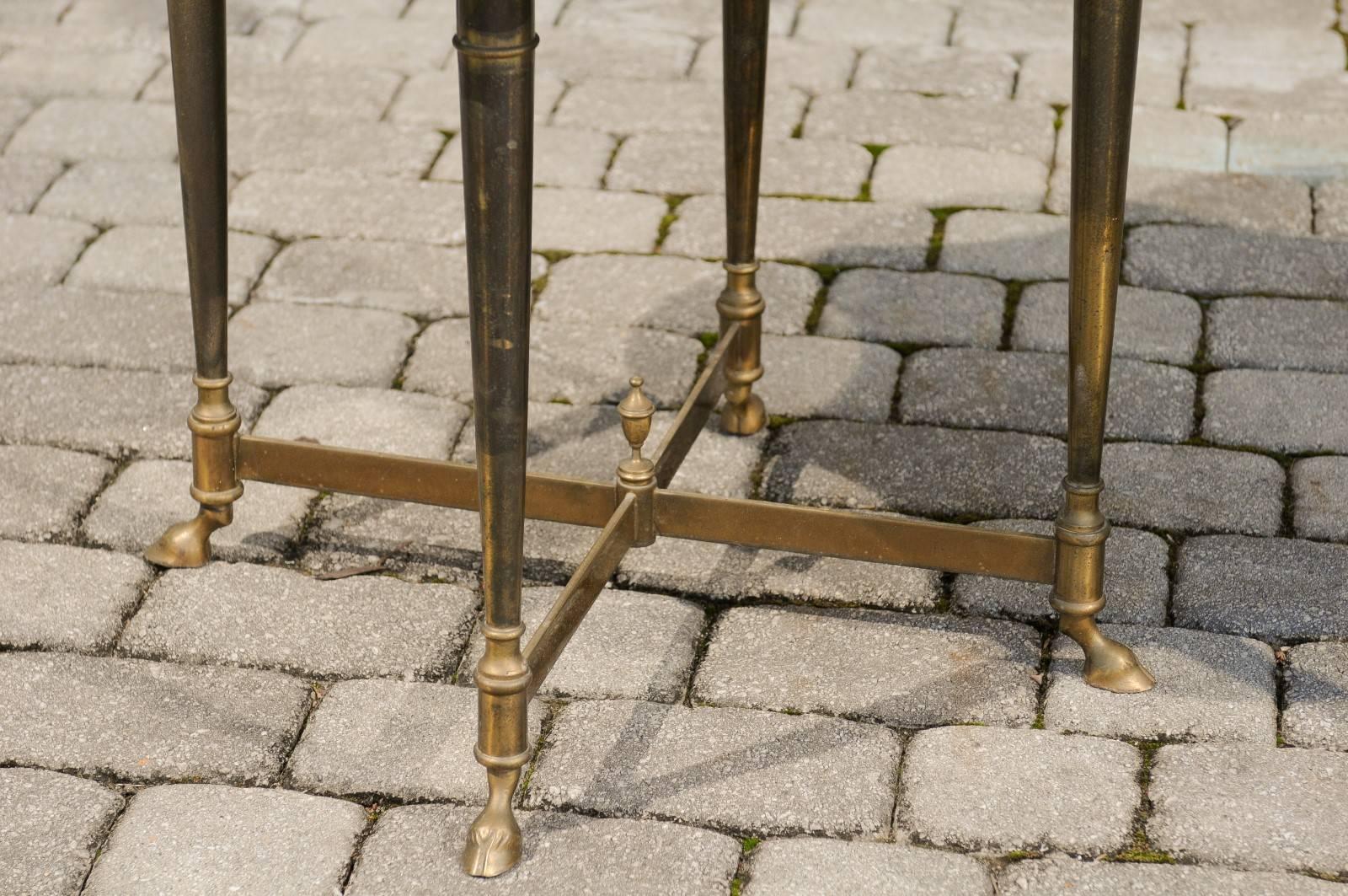 Pair of English Side Tables with Burled Walnut Tops and Brass Frame, circa 1960 2