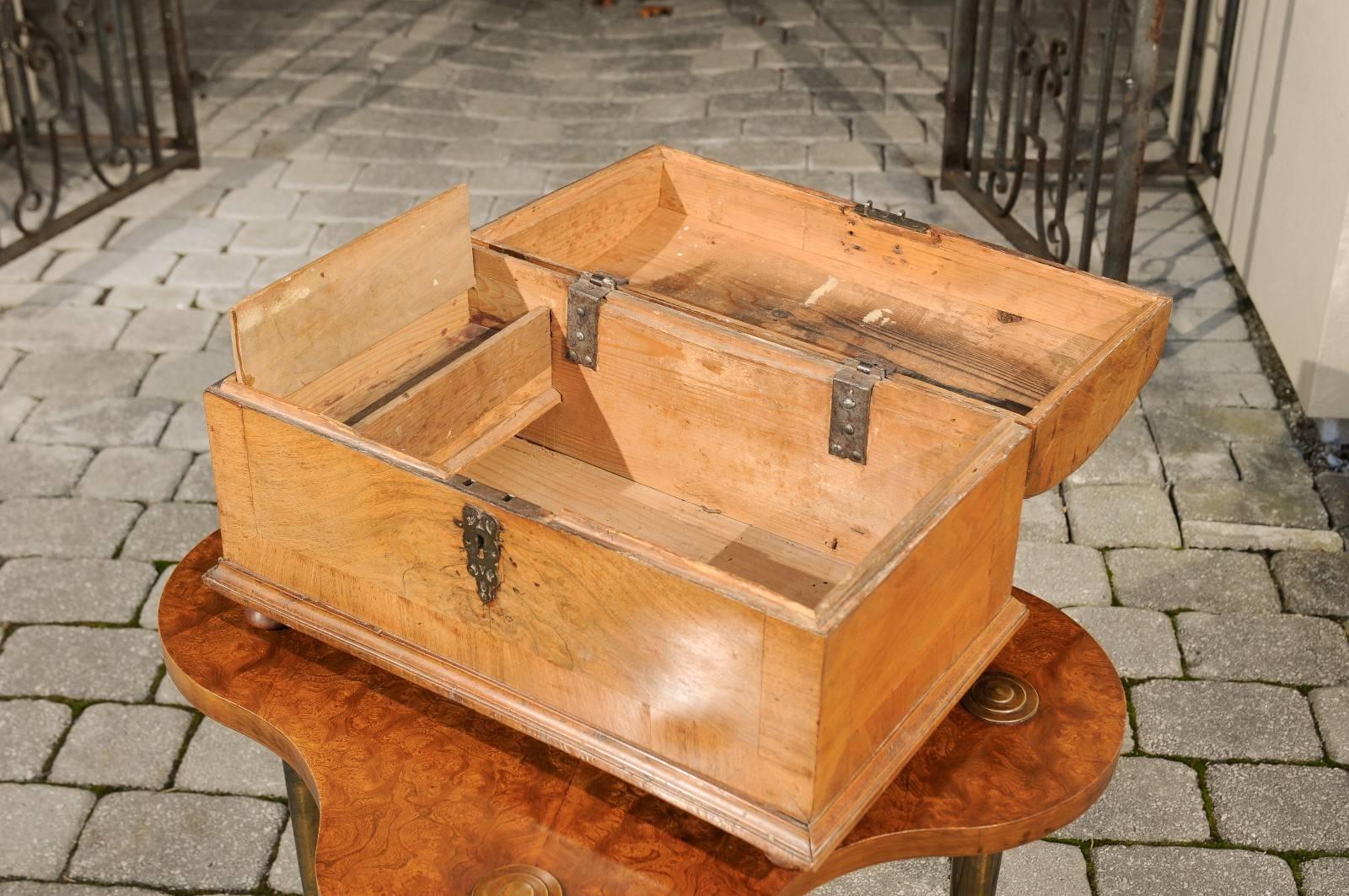19th Century 1815 Biedermeier Austrian Decorative Box with Arched Lid and Burled Walnut