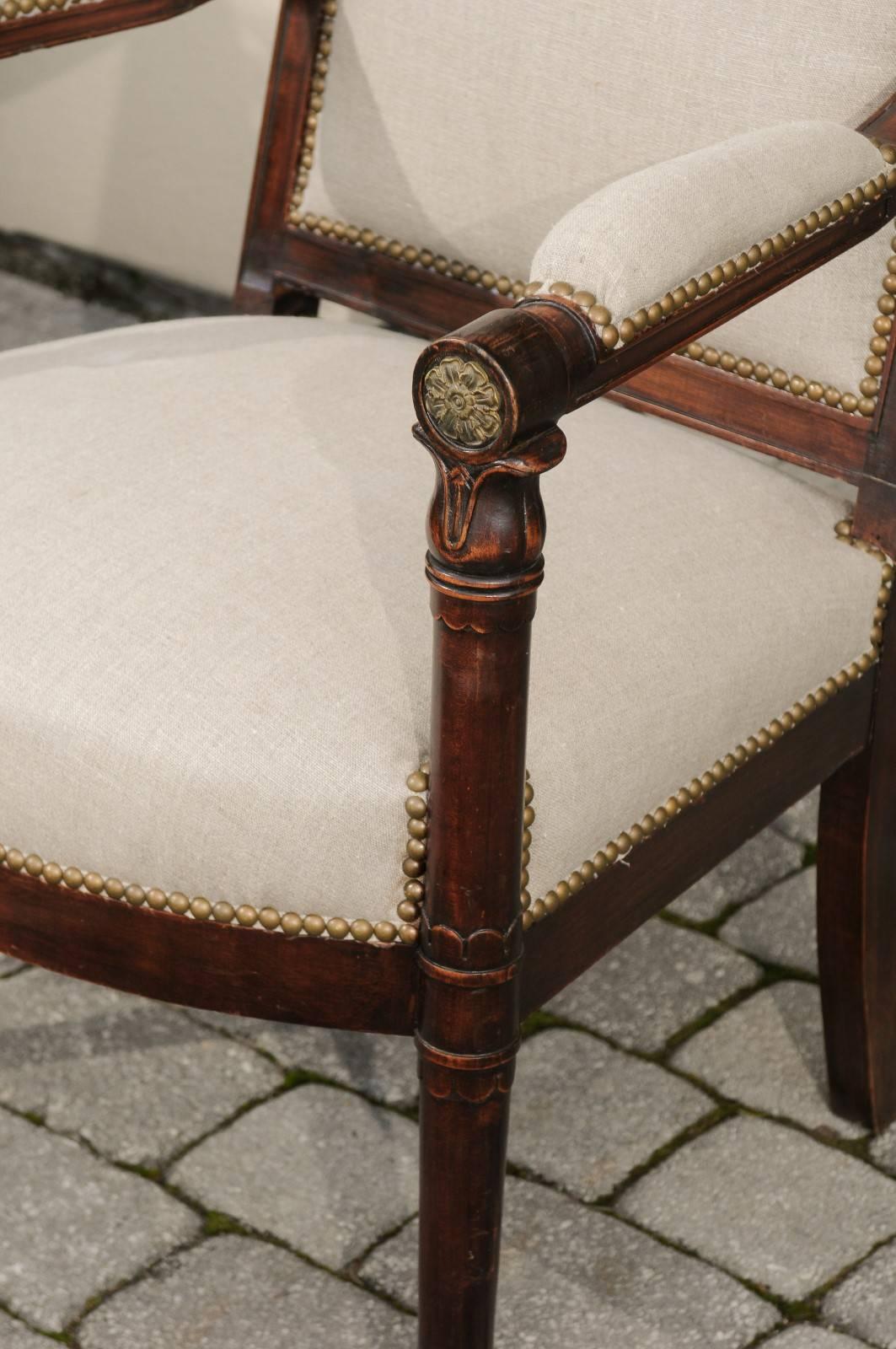 English 19th Century Empire Revival Upholstered Armchairs with Palmettes For Sale 6