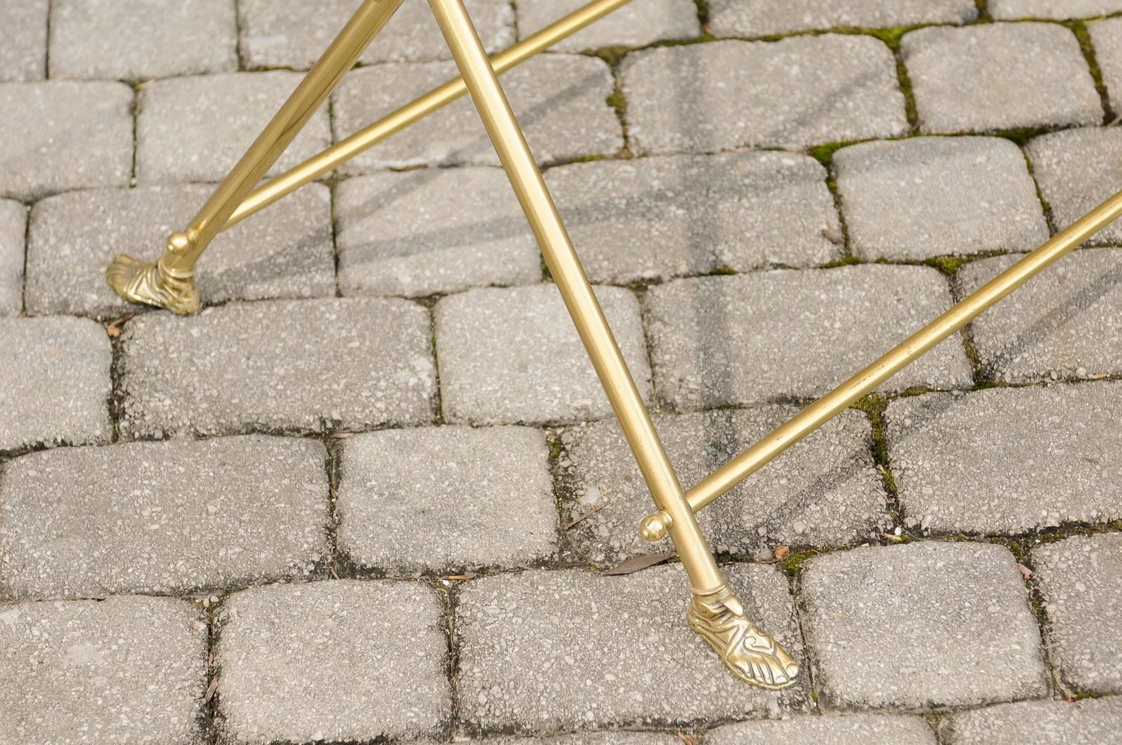 Vintage Pair of Italian Brass and Glass Folding Side Table with Sandaled Feet For Sale 3