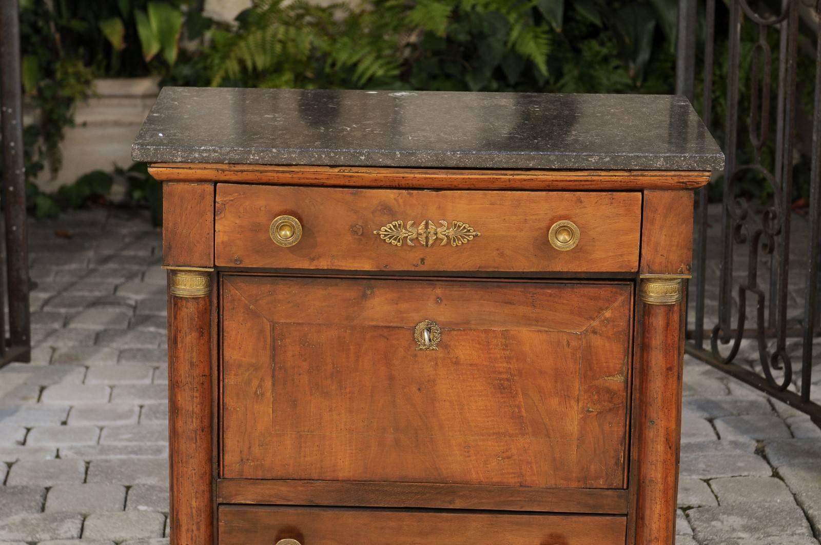 Petite 1860s French Empire Style Walnut and Marble Drop-Front Secretary In Good Condition In Atlanta, GA