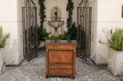 Petite 1860s French Empire Style Walnut and Marble Drop-Front Secretary