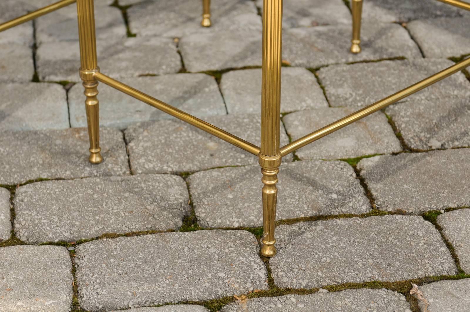 Set of Three 1950s French Brass and Glass Nesting Tables with Beaded Trim For Sale 4