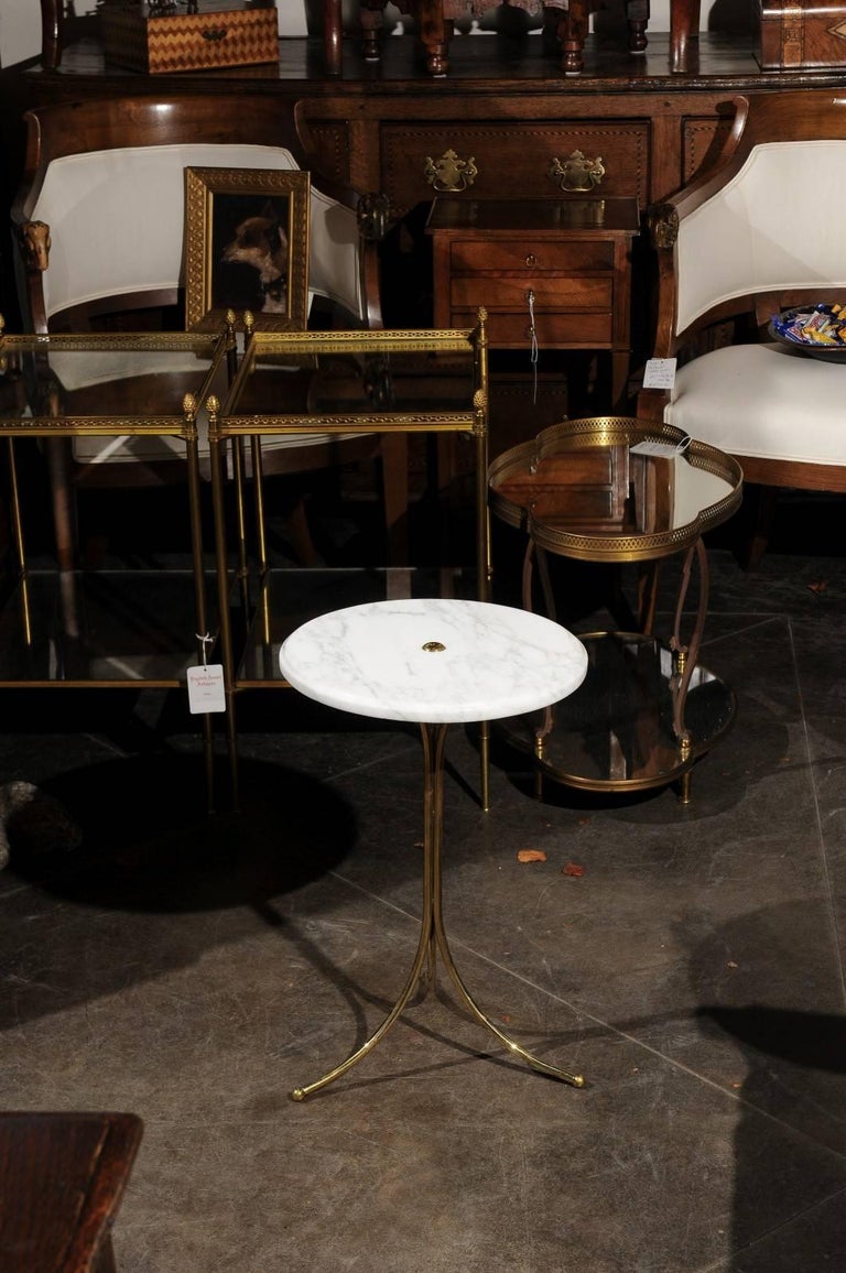 Italian Vintage Round Drinks Table with White Marble Top and Brass ...