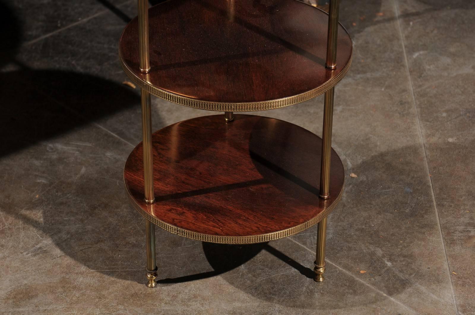 Mid-Century Modern Vintage Italian 1950s Wood and Brass Three-Tiered Stand with Fluted Supports