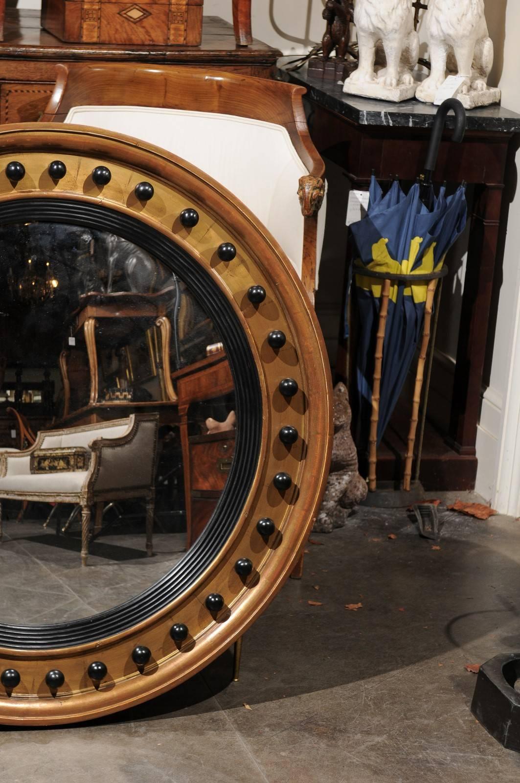 20th Century English Vintage 1950s Gilt and Ebonized Wood Girandole Bullseye Mirror