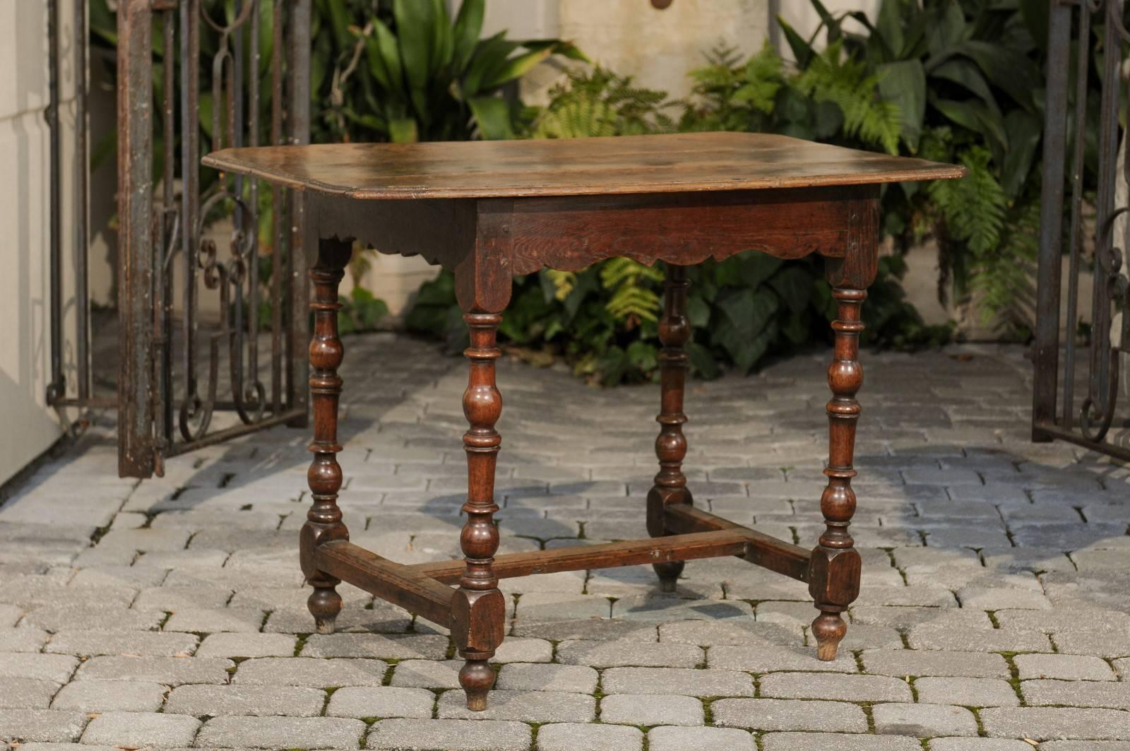 French Oak Side Table with Turned Legs and Cross Stretcher from the 1780s 3