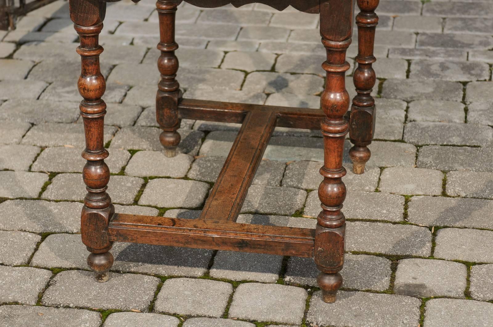 French Oak Side Table with Turned Legs and Cross Stretcher from the 1780s 1