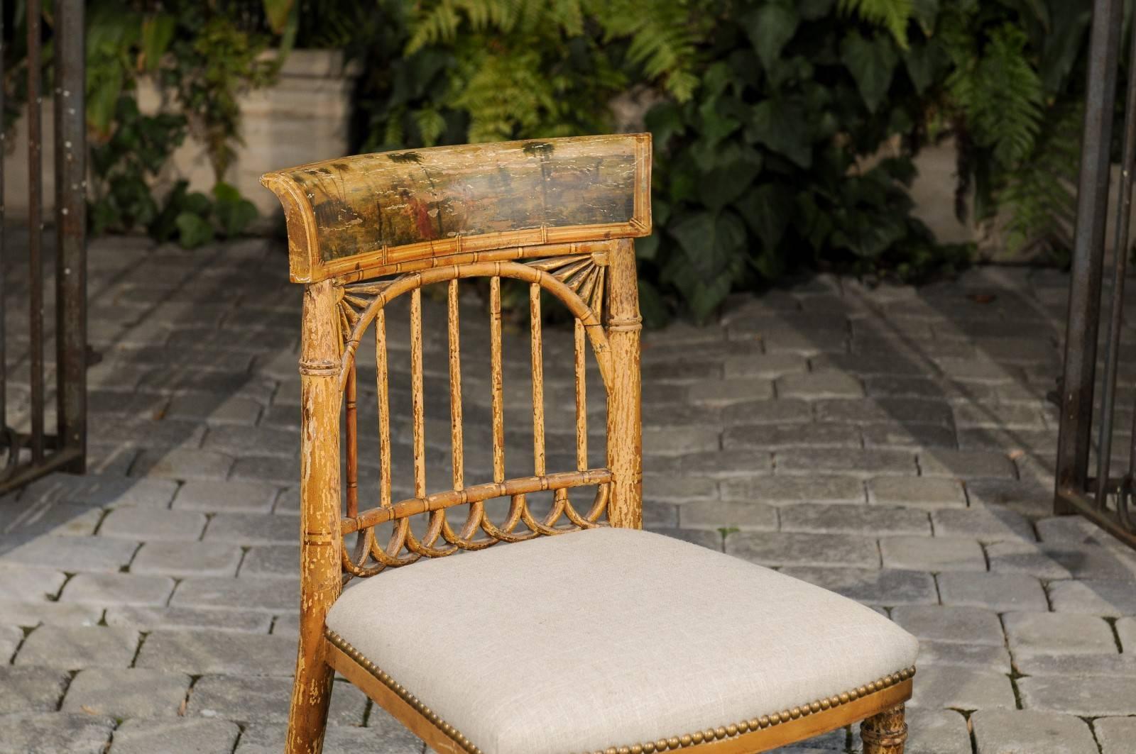 English Period Regency Accent Side Wooden Chair with Painted Scene, circa 1820 In Good Condition In Atlanta, GA