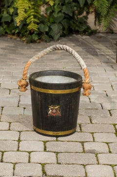 English Oak Champaign Bucket with Coat of Arms from the Late 19th Century