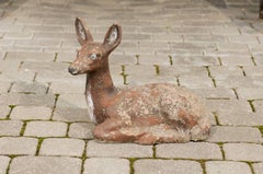 1950s French Vintage Seated Deer Painted Sculpture Cast in Reconstituted Stone