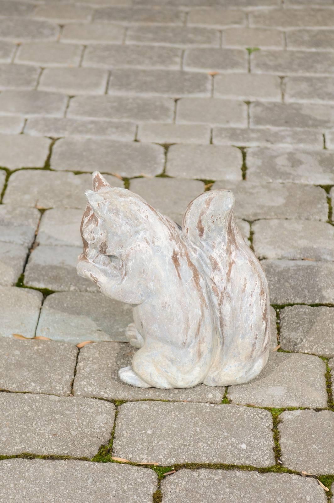 English 1930s Painted Lead Animal Sculpture Depicting a Squirrel Eating a Nut For Sale 1