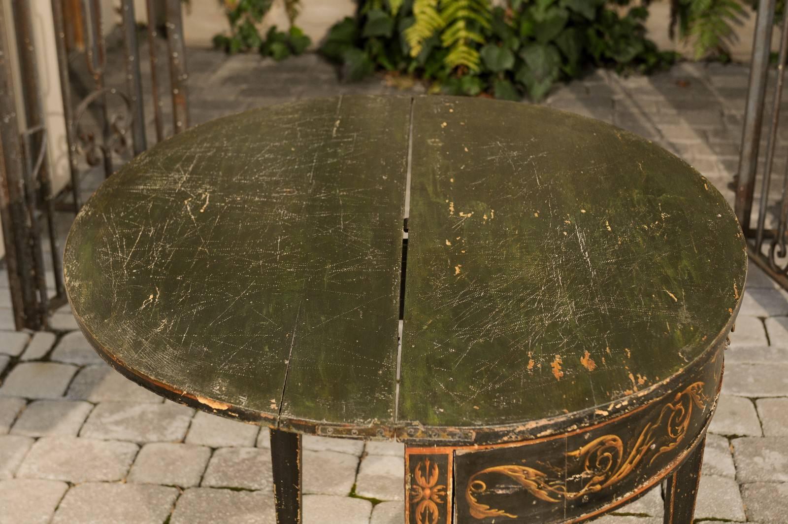 Italian 1800s Neoclassical Demilune Table with Vitruvian Scroll and Two Drawers 2