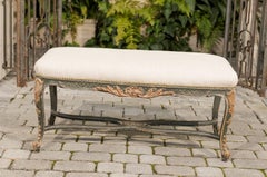 French Louis XV Style 1890s Black Painted and Parcel-Gilt Bench with Cabrioles