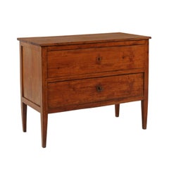 1800s Italian Neoclassical Period Walnut Two-Drawer Commode with Tapered Legs