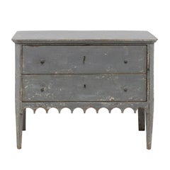 Portuguese Grey Painted Two-Drawer Commode with Scalloped Apron, circa 1880