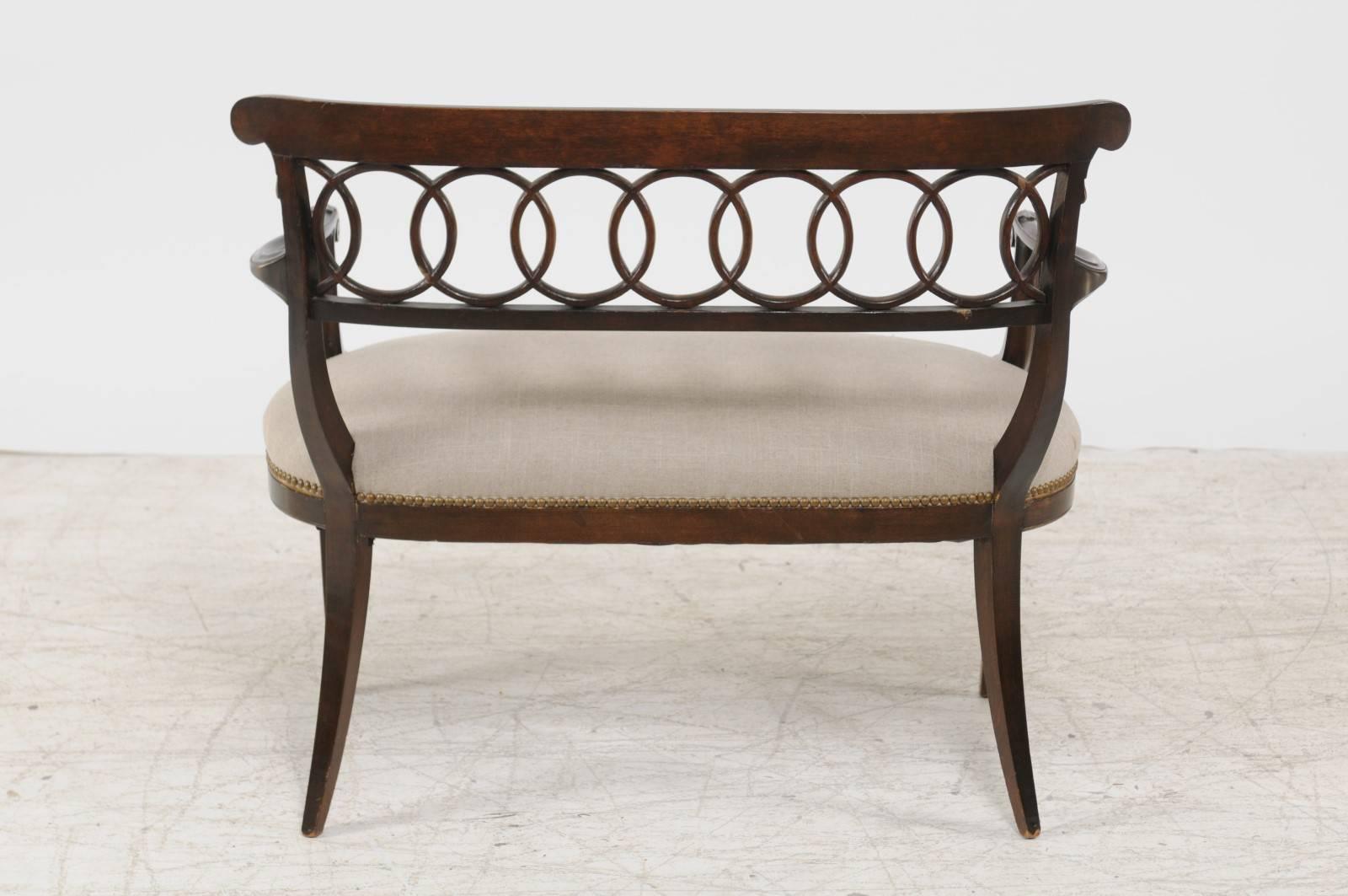 19th Century Pair of Italian 1870s Carved Wood Parcel-Gilt Benches with Intertwined Rings