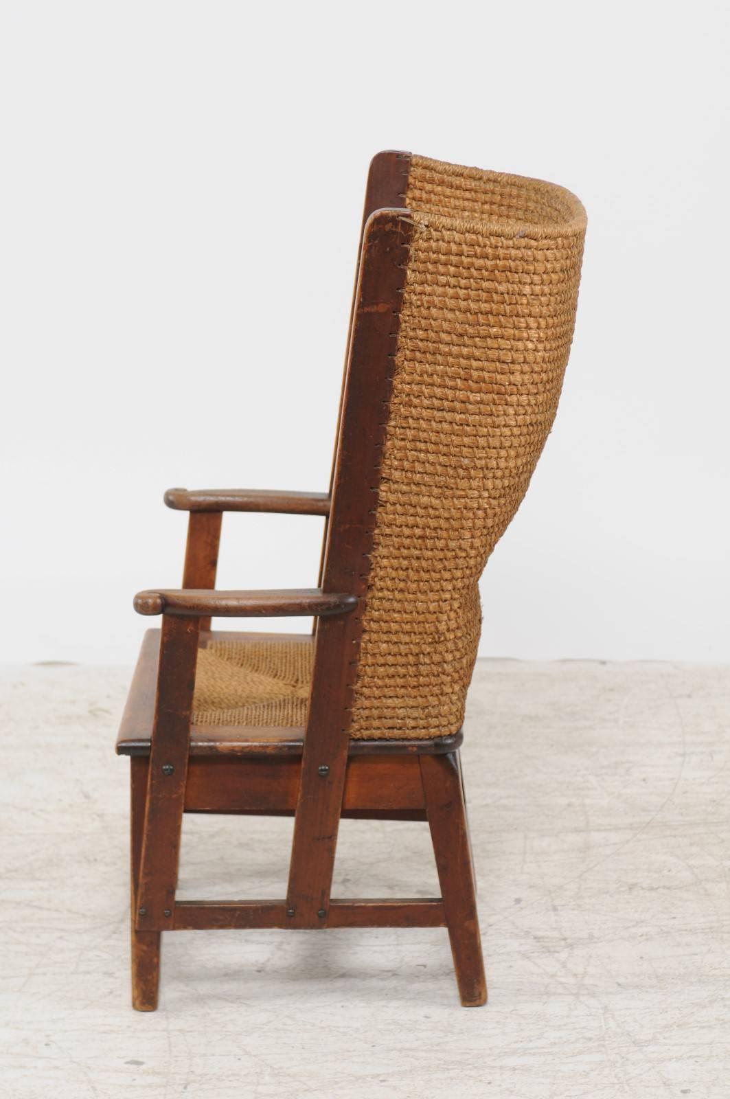 Scottish Late 19th Century Orkney Chair with Wraparound Handwoven Straw Back 1