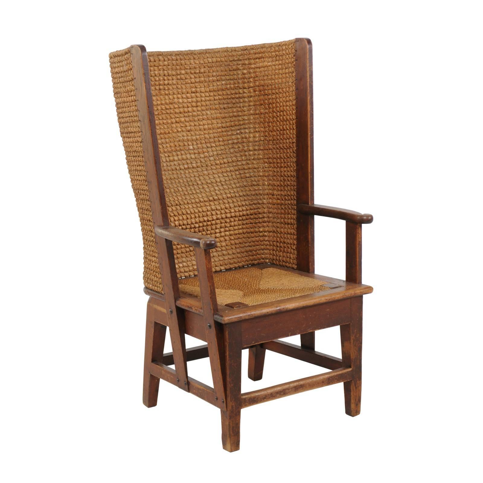 Scottish Late 19th Century Orkney Chair with Wraparound Handwoven Straw Back