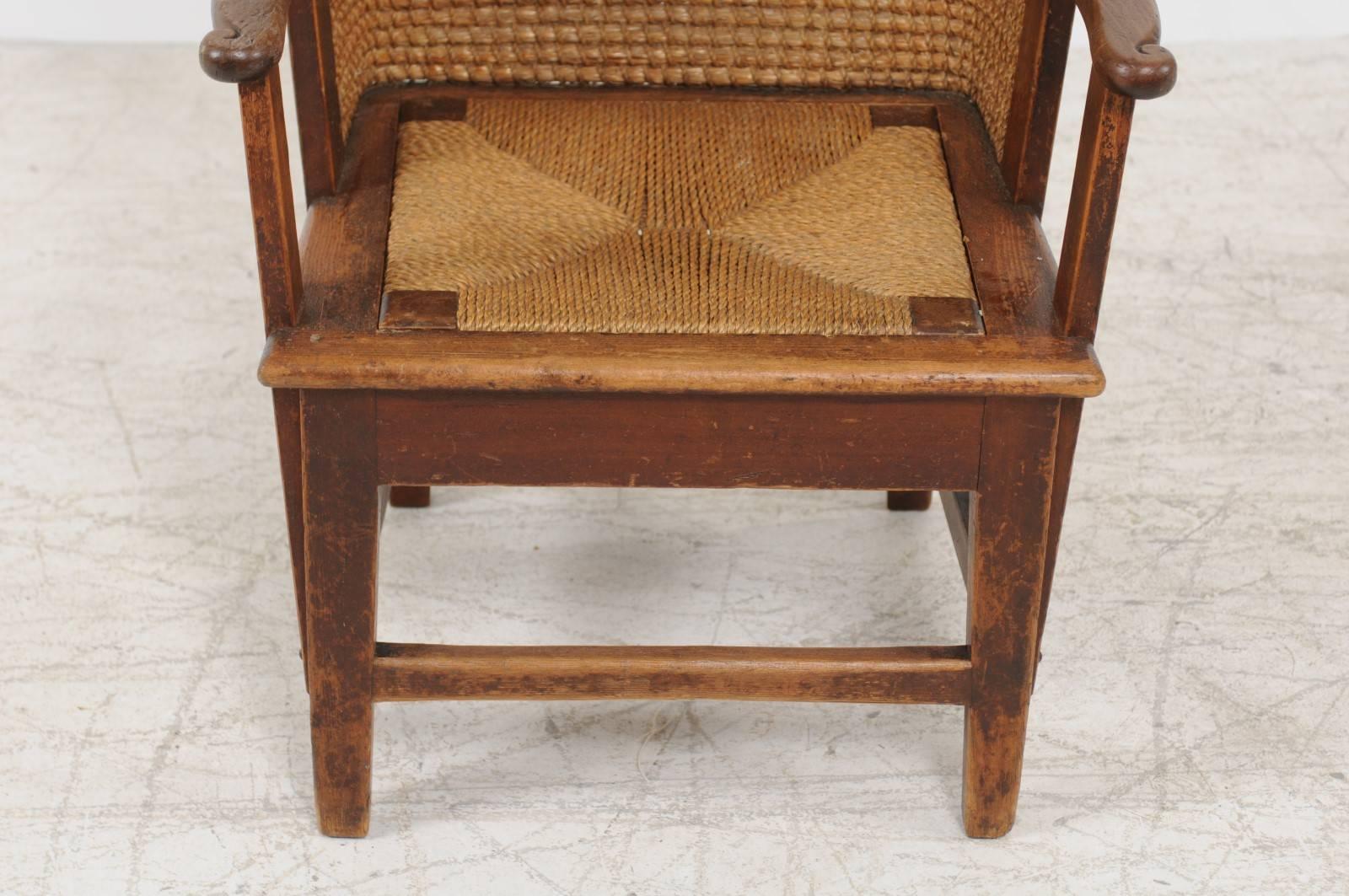 Scottish Late 19th Century Orkney Chair with Wraparound Handwoven Straw Back 4