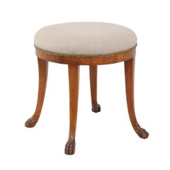 Austrian Biedermeier Round Stool with Saber Legs and Paw Feet, circa 1850-1860