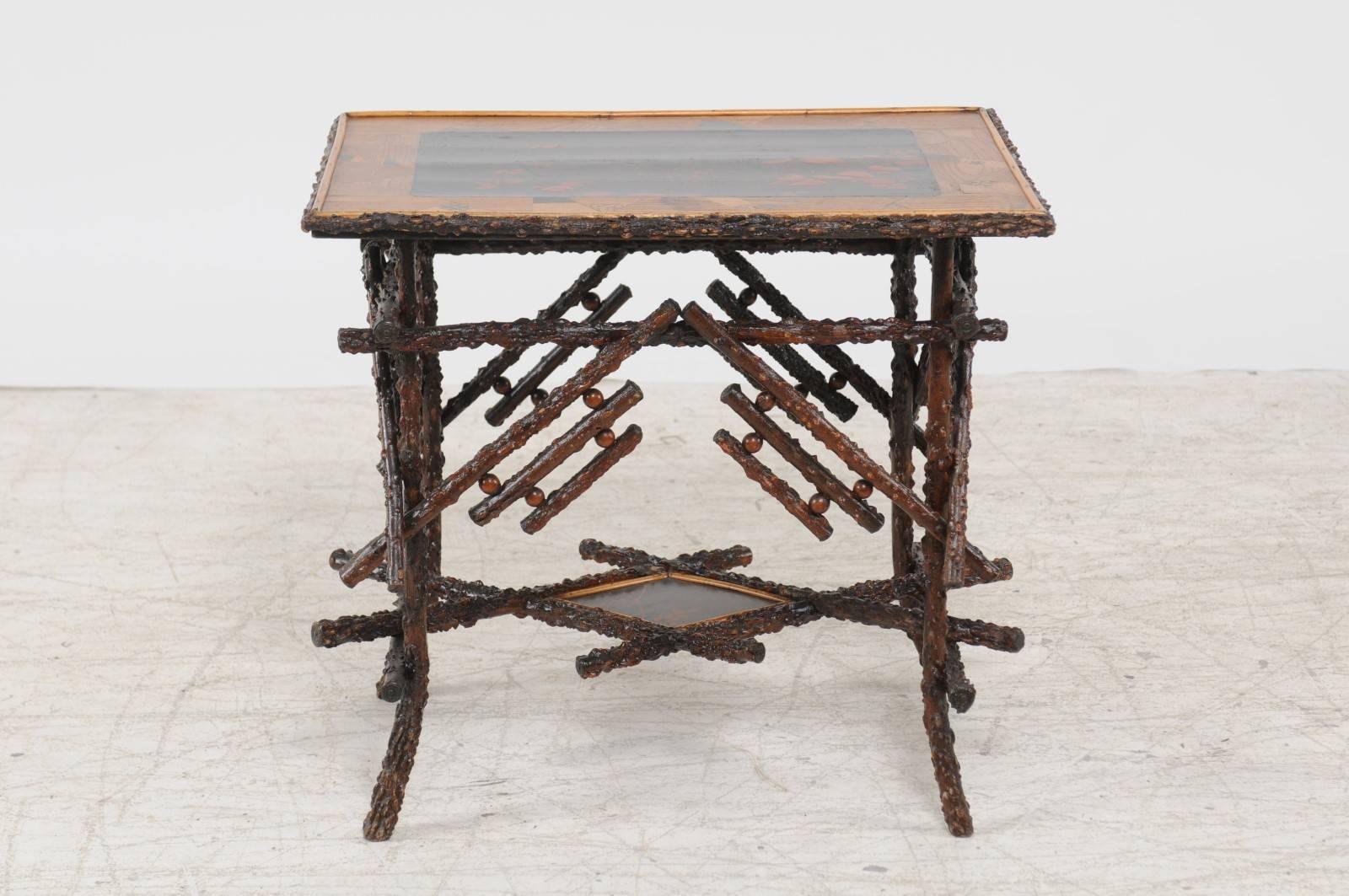 English 1880s Chinese Chippendale Style Briar Side Table with Unusual Top 4