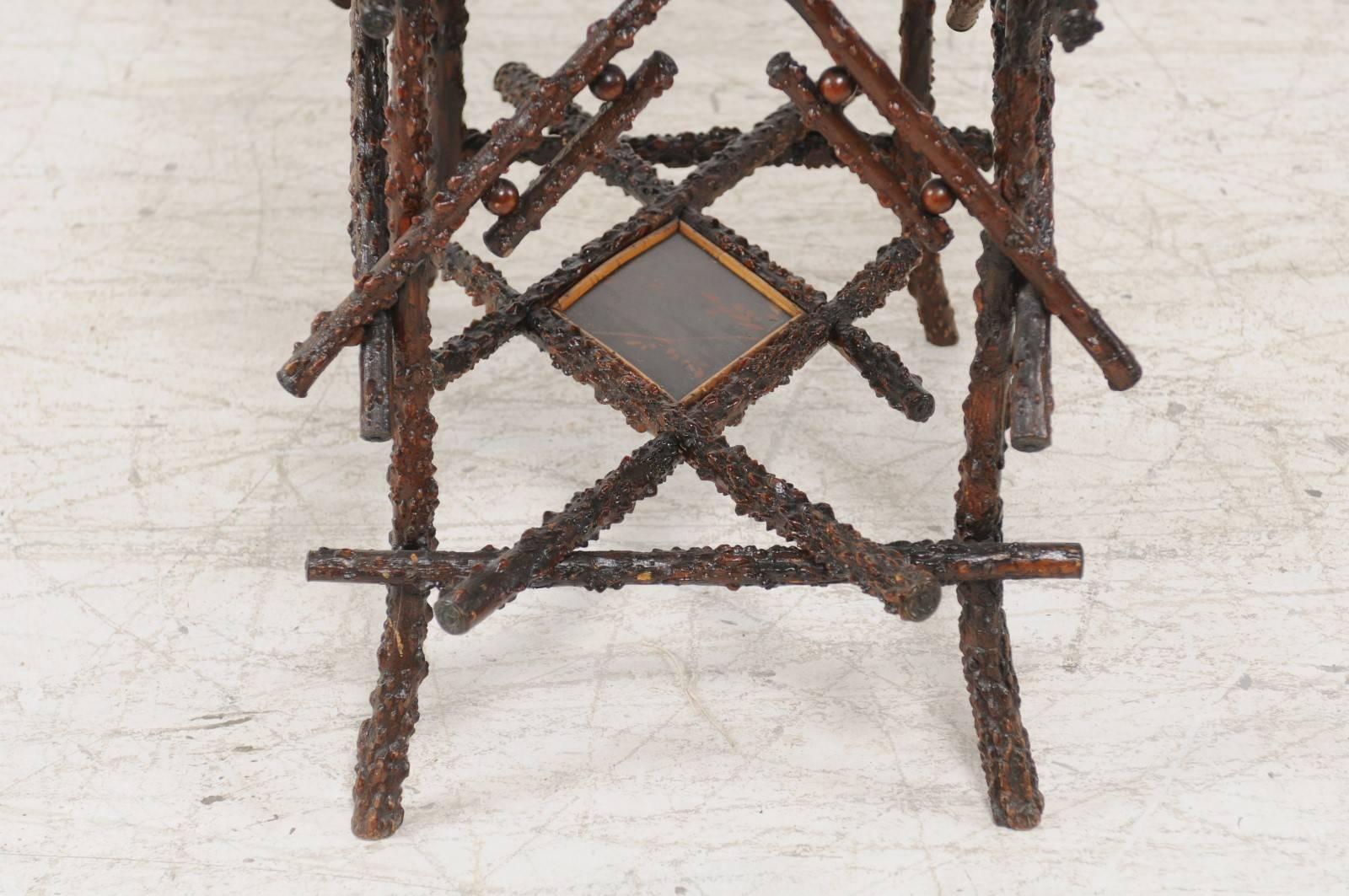 19th Century English 1880s Chinese Chippendale Style Briar Side Table with Unusual Top