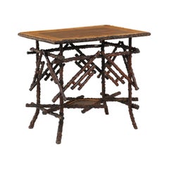 English 1880s Chinese Chippendale Style Briar Side Table with Unusual Top